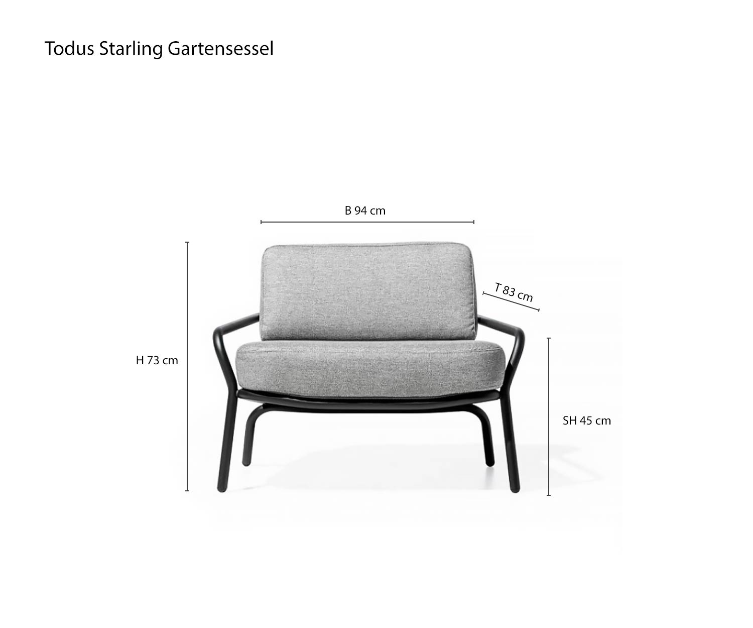Starling designer garden armchair sketch dimensions sizes
