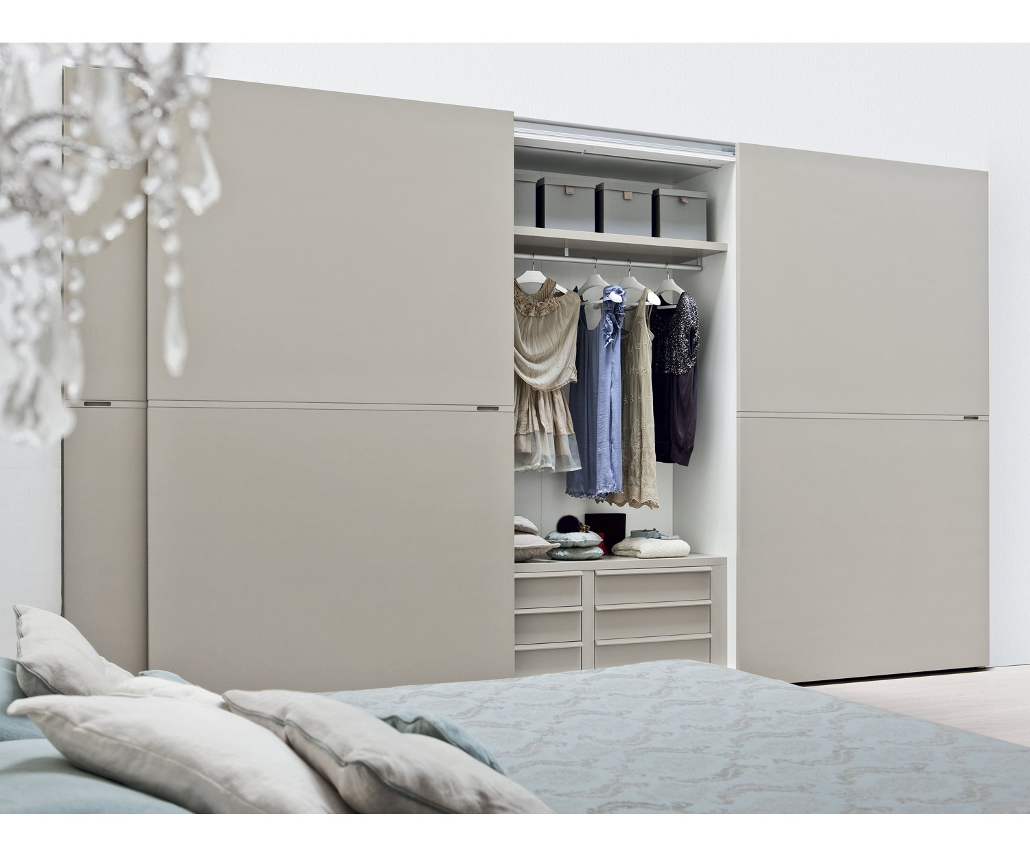 Designer wardrobe Novamobili Middle White matt with open sliding door