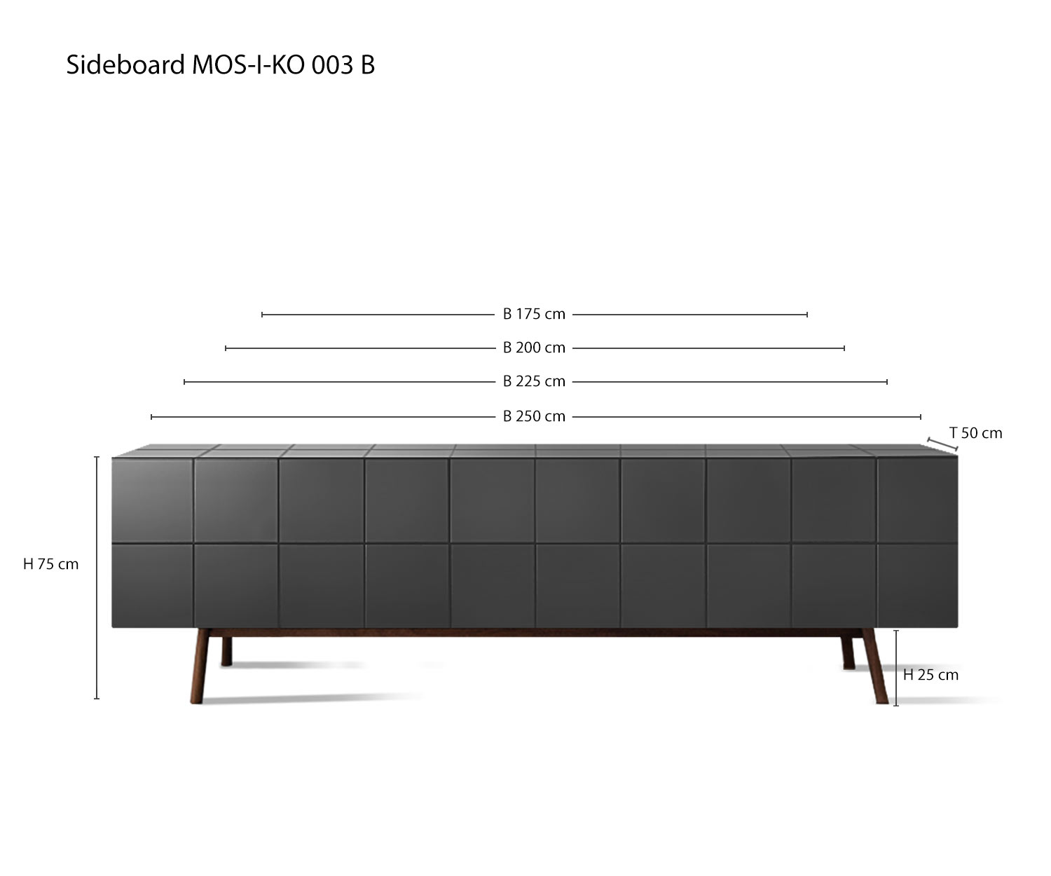 Designer sideboard MOS I KO 003 A from al2 Sketch Dimensions Sizes Size specifications