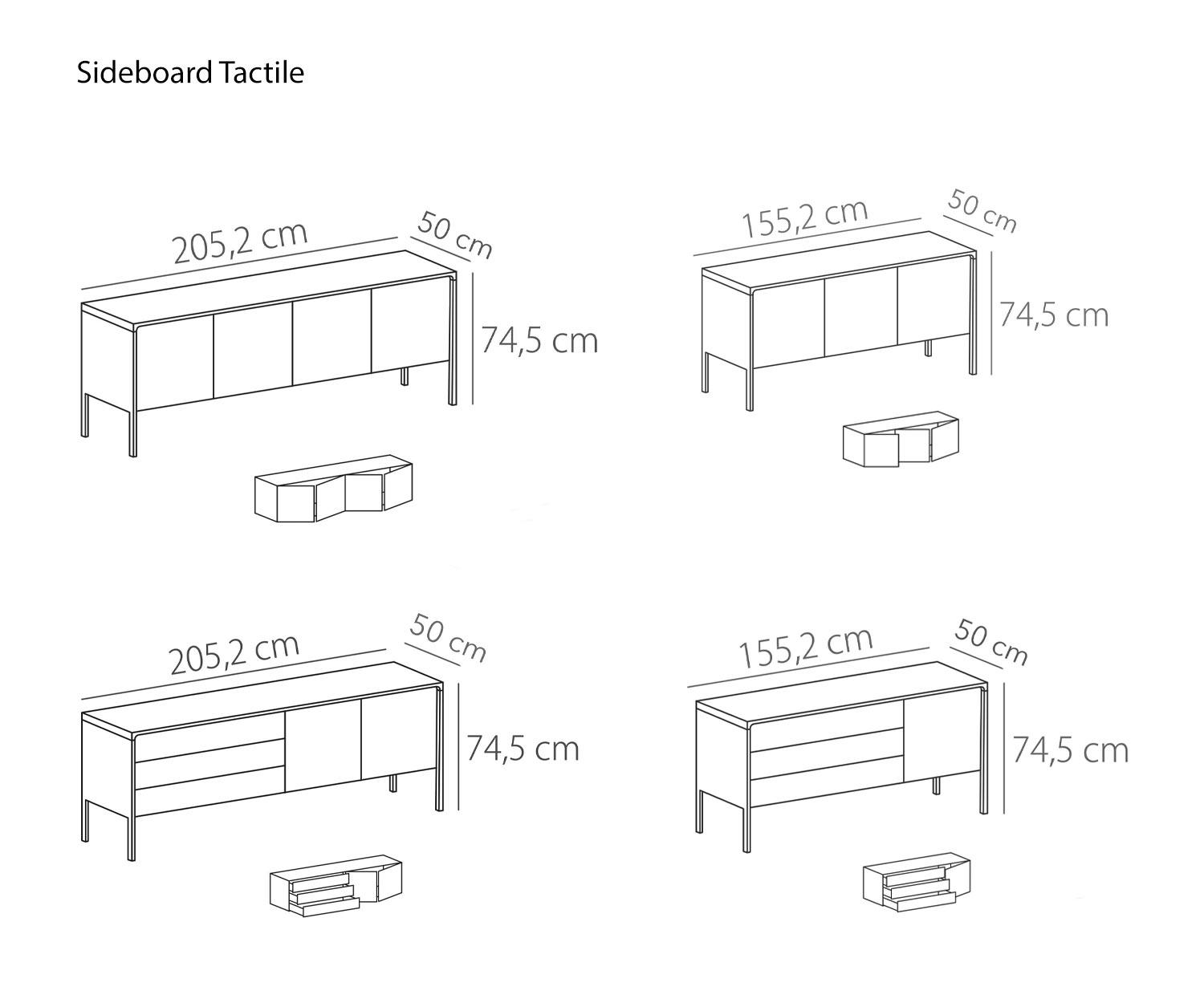 Designer buffet from Punt Tactile 3 doors Sketch Dimensions Sizes Dimensions