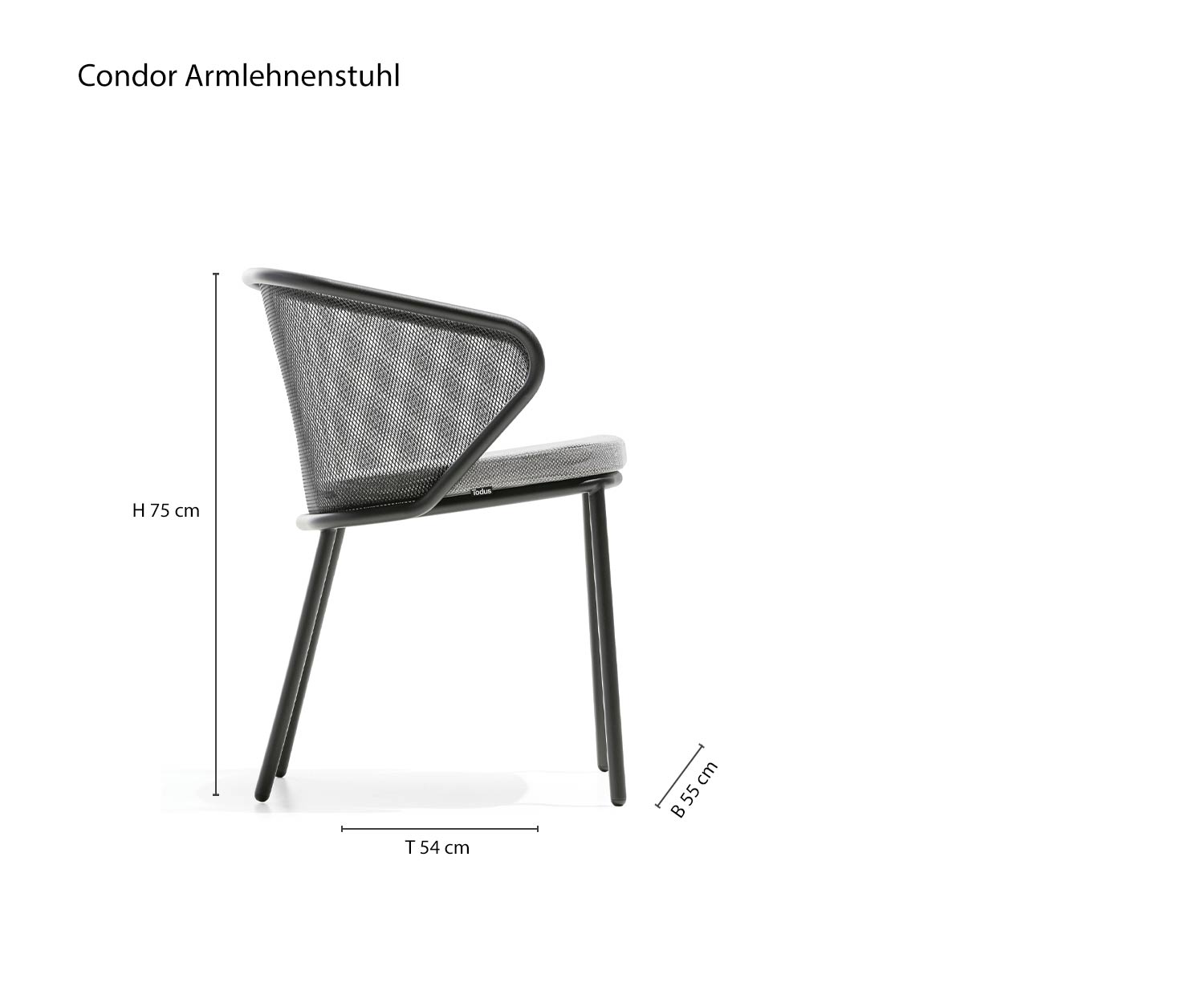 Designer armchair Condor from Todus Dimensions Sketch Sizes Sizes