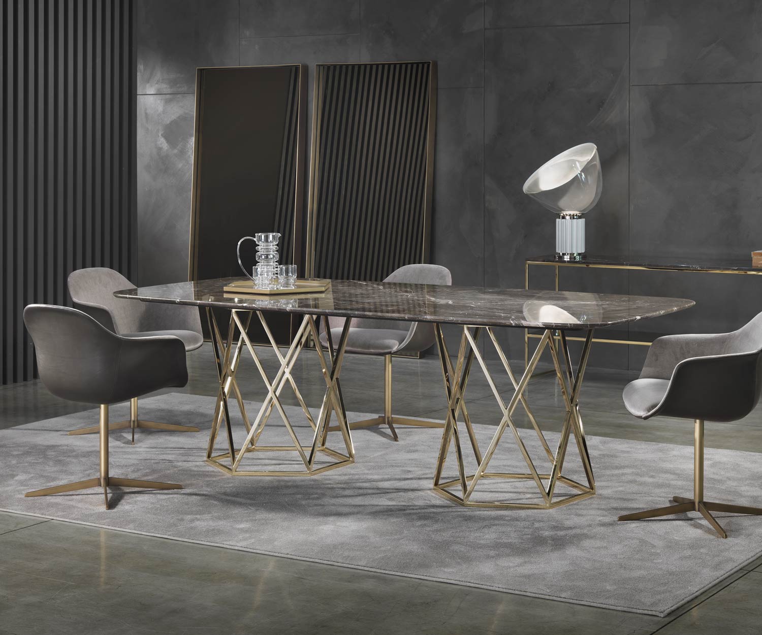 Modern design dining table Marelli Tatlin Emperador marble