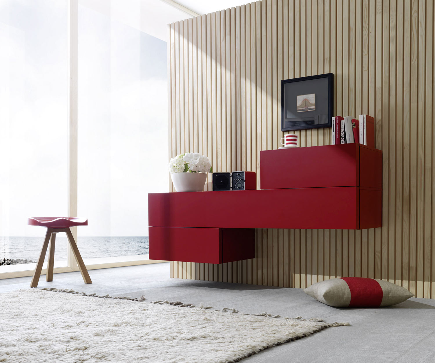 Exclusive Livitalia Valeo design wall chest of drawers in red