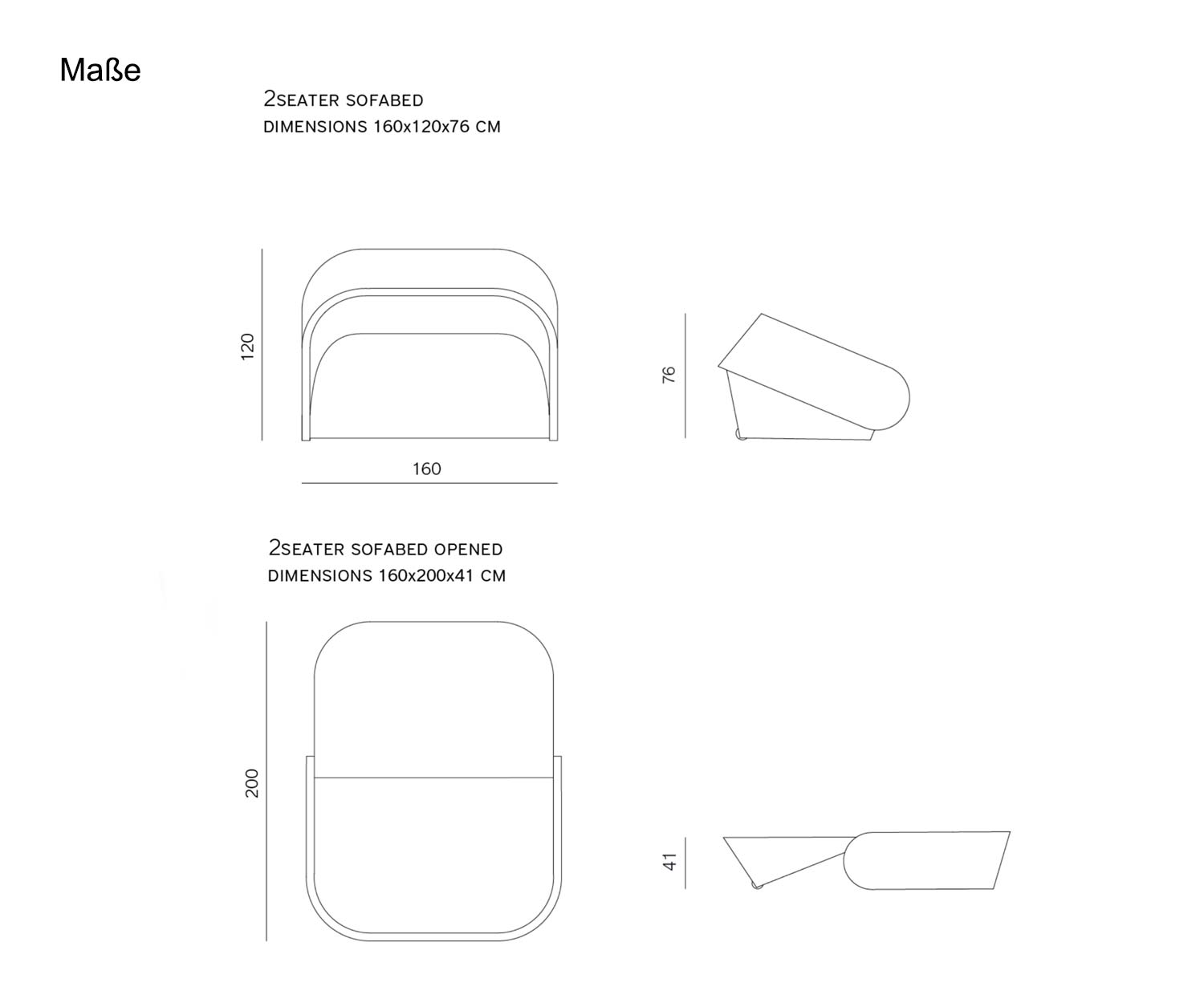 Prostoria Sofa bed Guest bed Dimensions Sketch Sizes Sizes