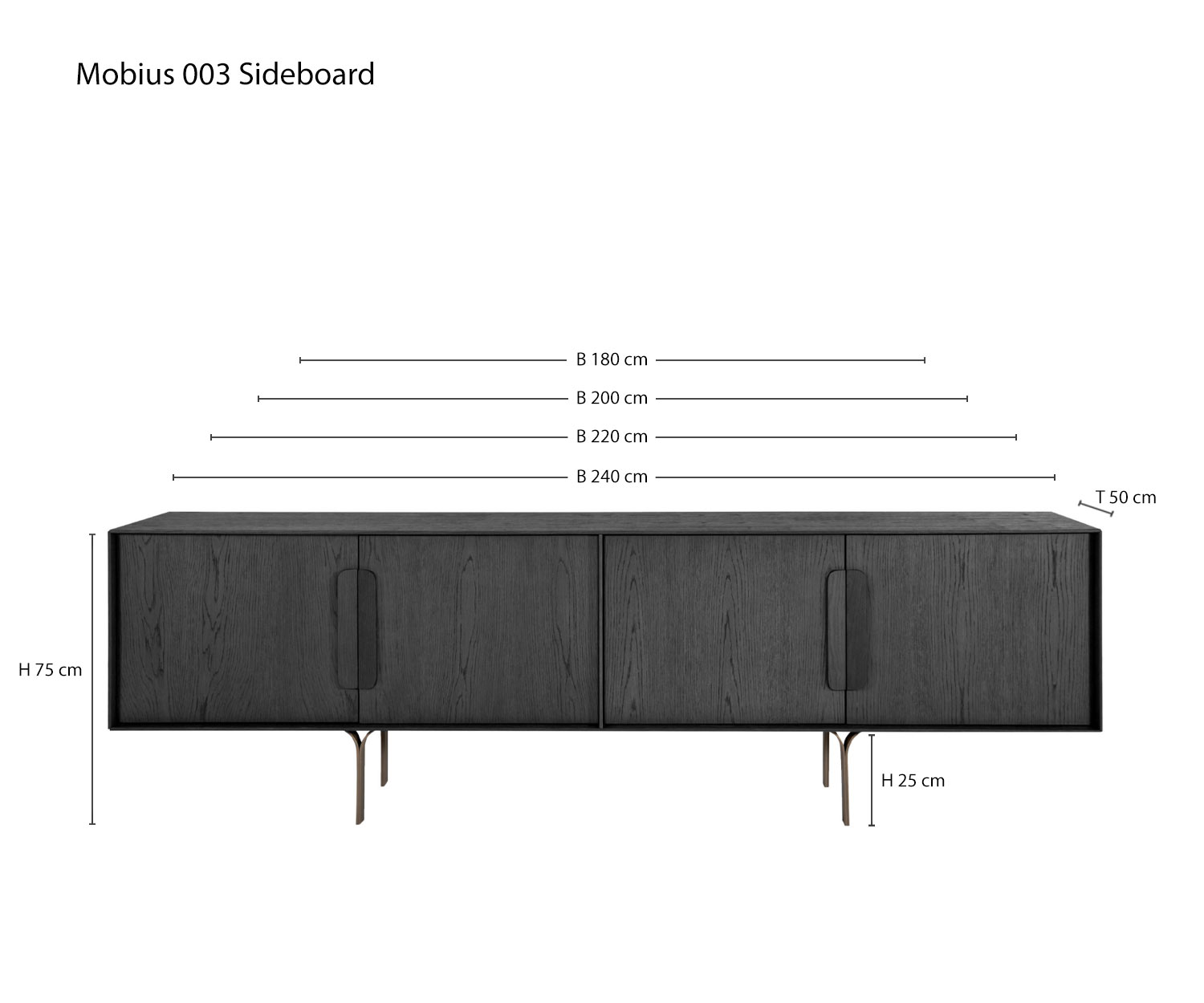 Designer sideboard Mobius 003 from al2 Sketch Dimensions Sizes Size specifications