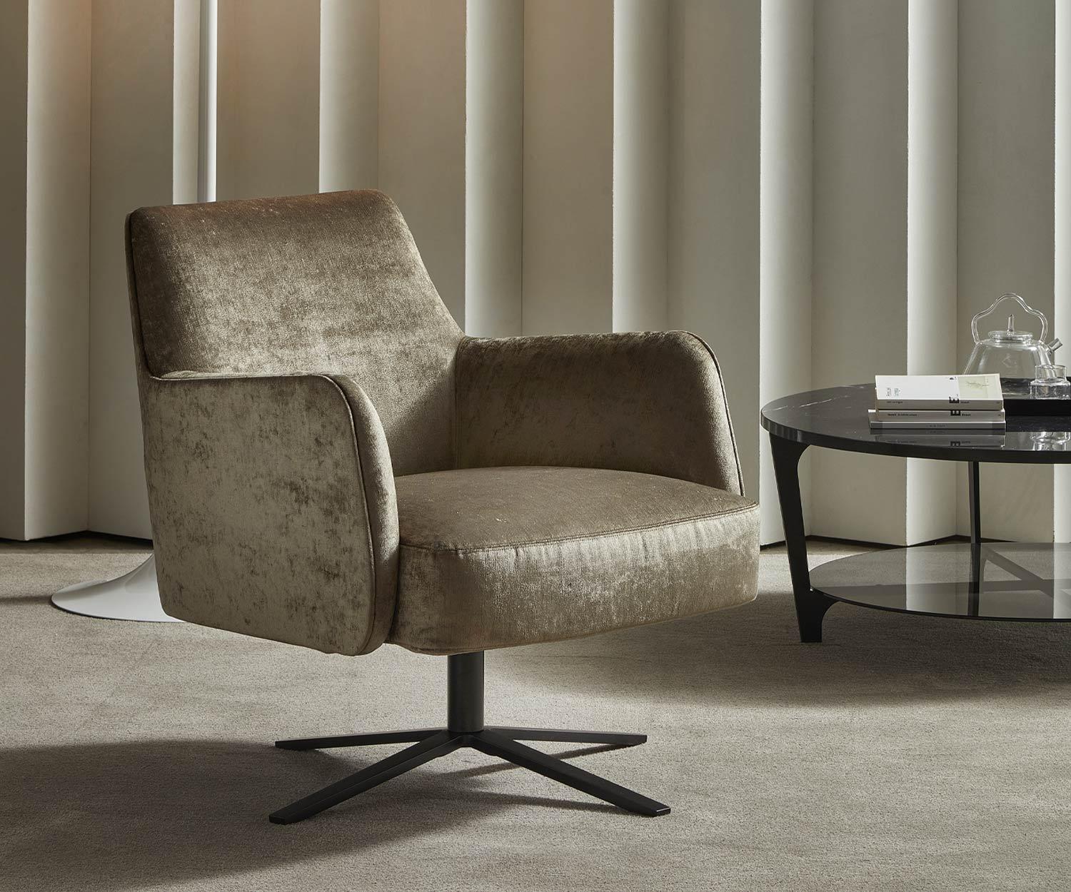 Exclusive Marelli Design armchair Clipper in beige with cross swivel base