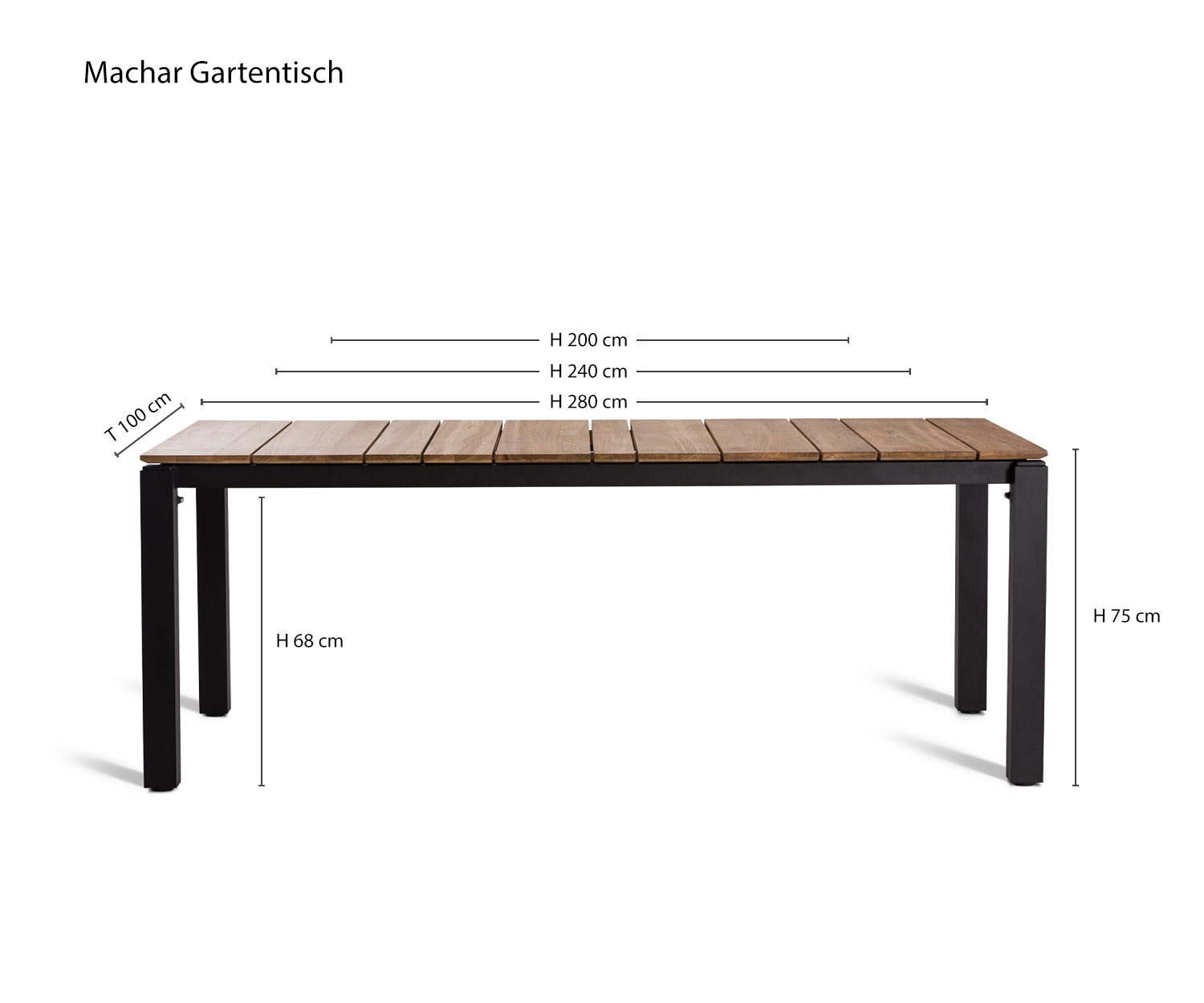 Robust designer garden table Machar from Oasiq Dimensions Sketch Sizes Sizes