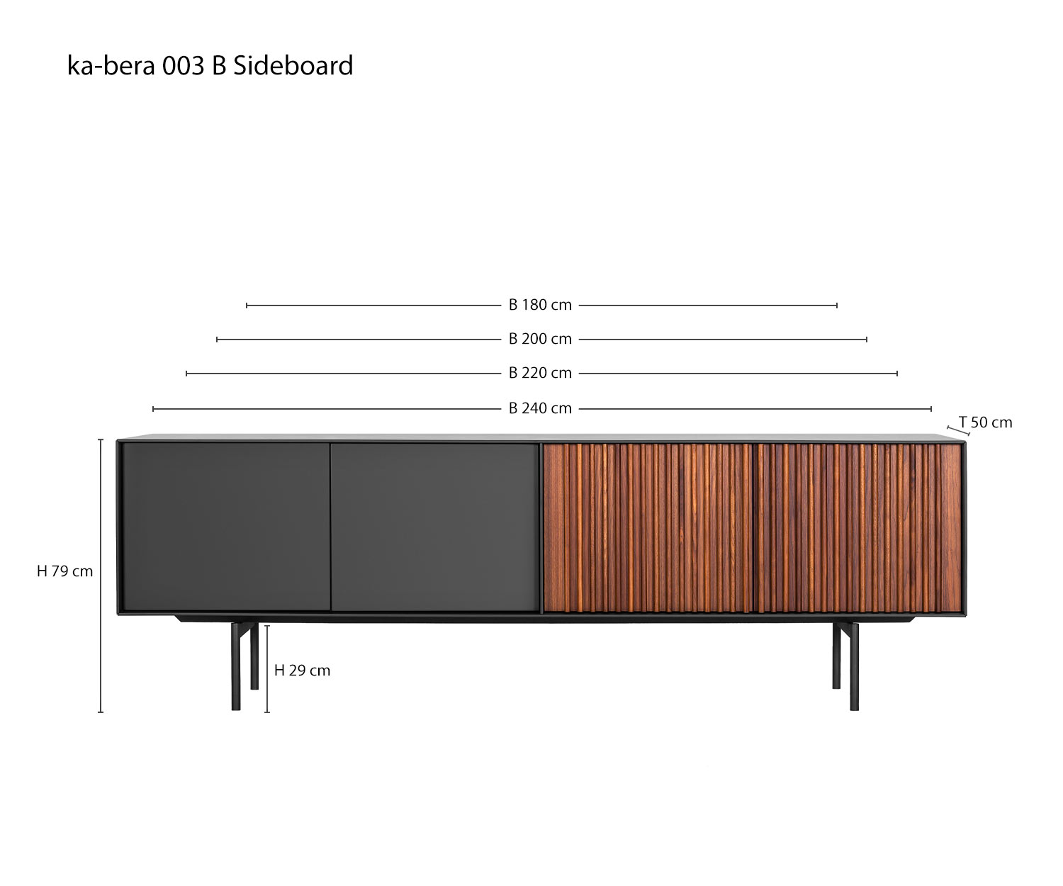 Designer sideboard ka bera 003 B from al2 Sketch Dimensions Sizes Size specifications 