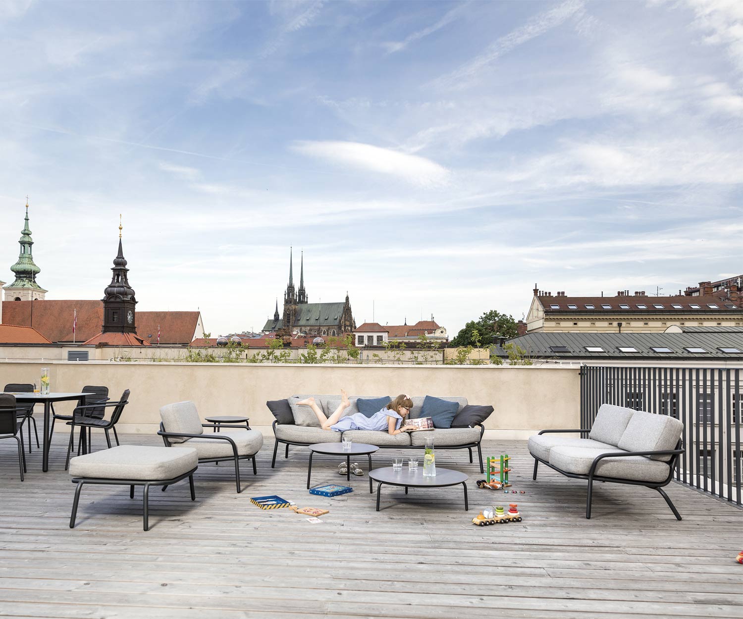 Modern Todus Starling designer lounge chair on a roof terrace