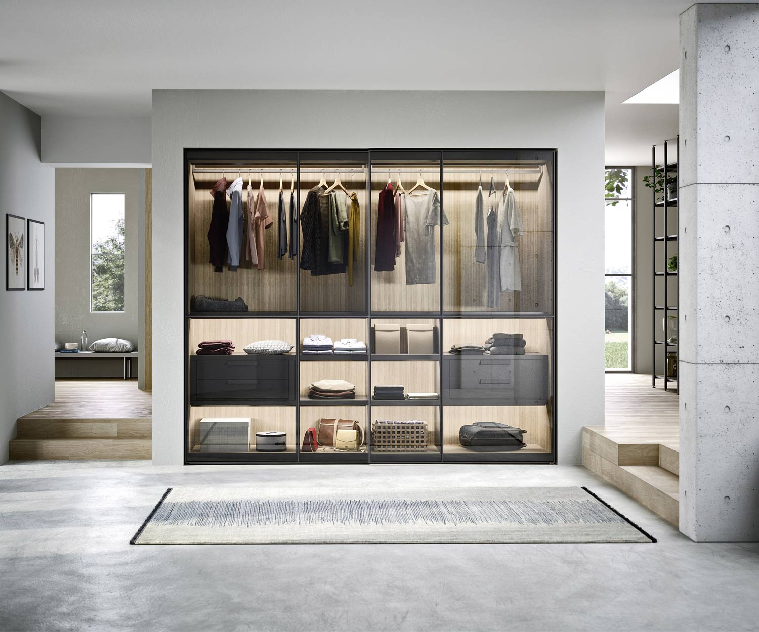 Exclusive glass sliding door design wardrobe Novamobili Layer