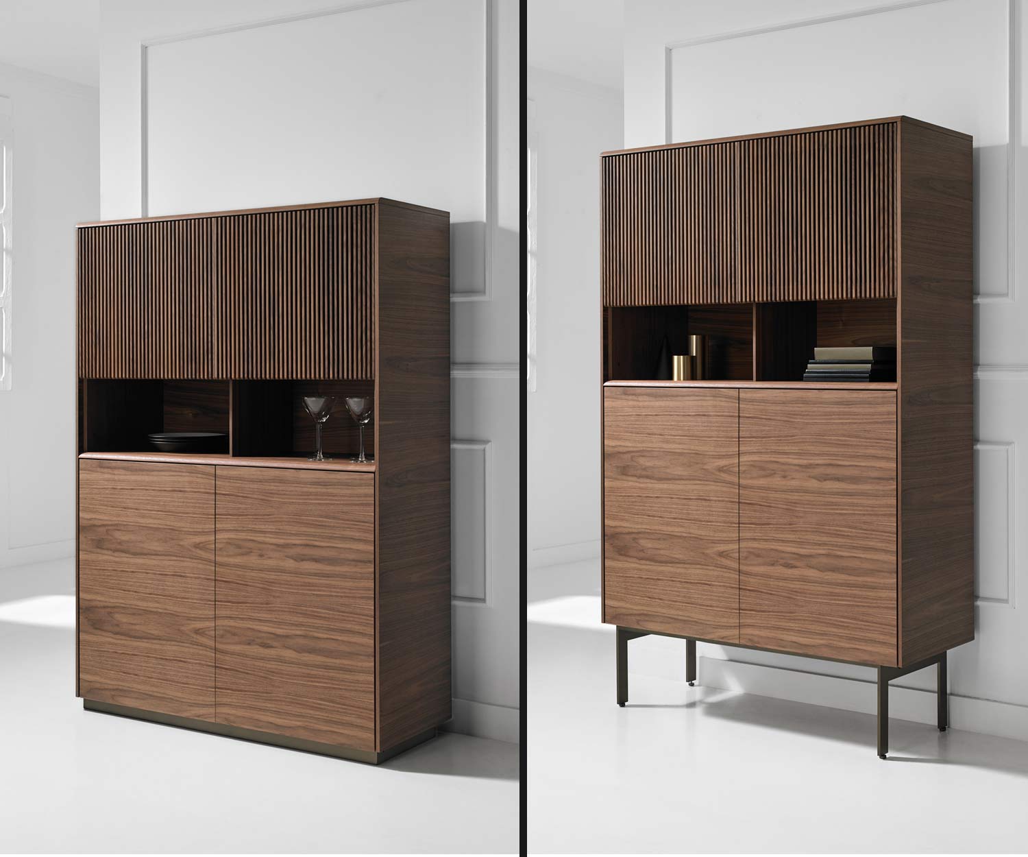 Modern design highboard on narrow legs with 6m plinth, then with 29 cm 