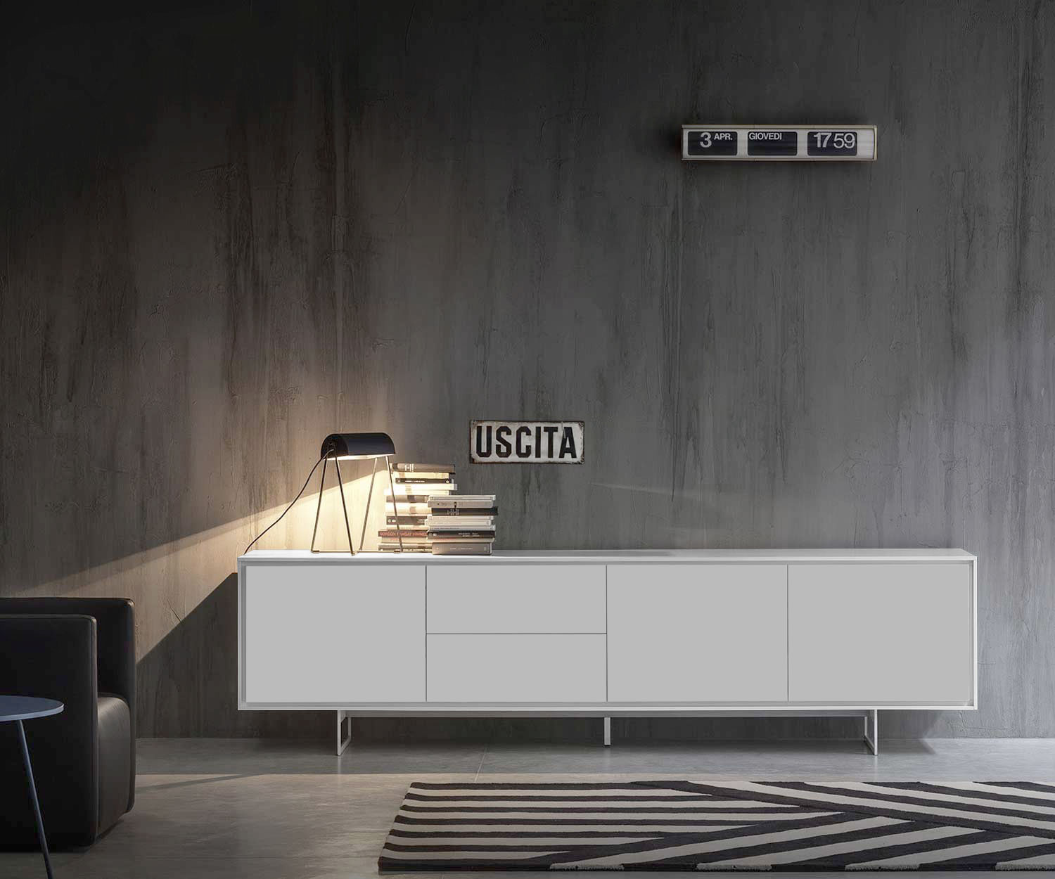 Exclusive Novamobili Design sideboard Schatten 4 with 3 doors and 2 drawers in white