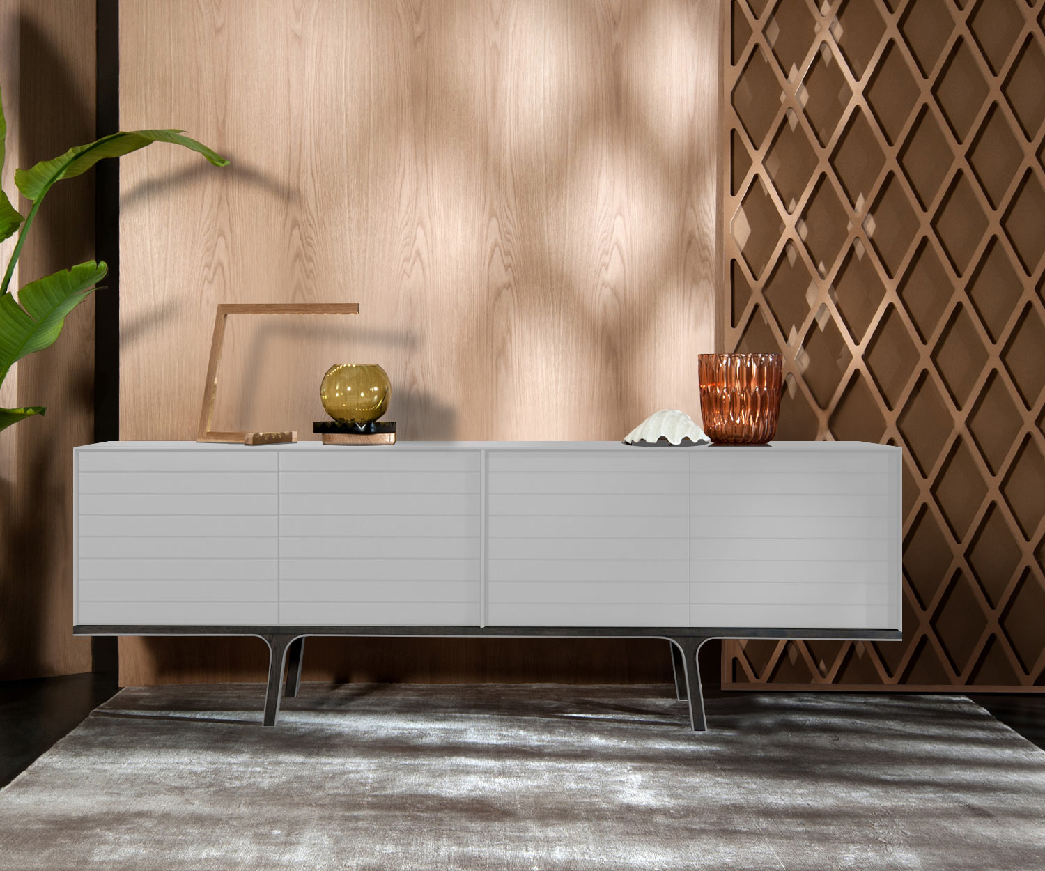 High-quality al2 Mobius 002 Design sideboard with four matt lacquered doors in matt white