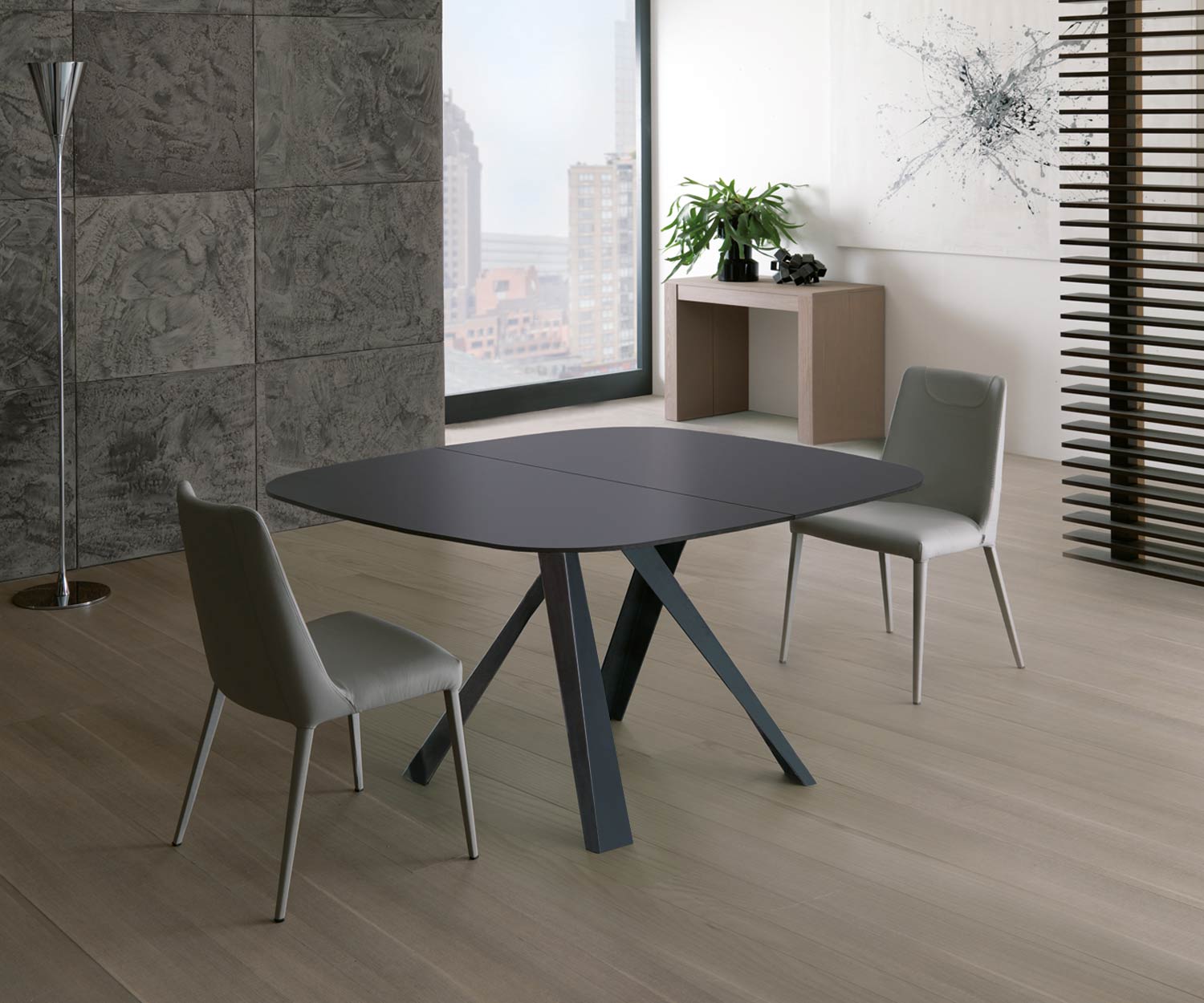 Ozzio Bombo extendable dining table T246 square table with round corners