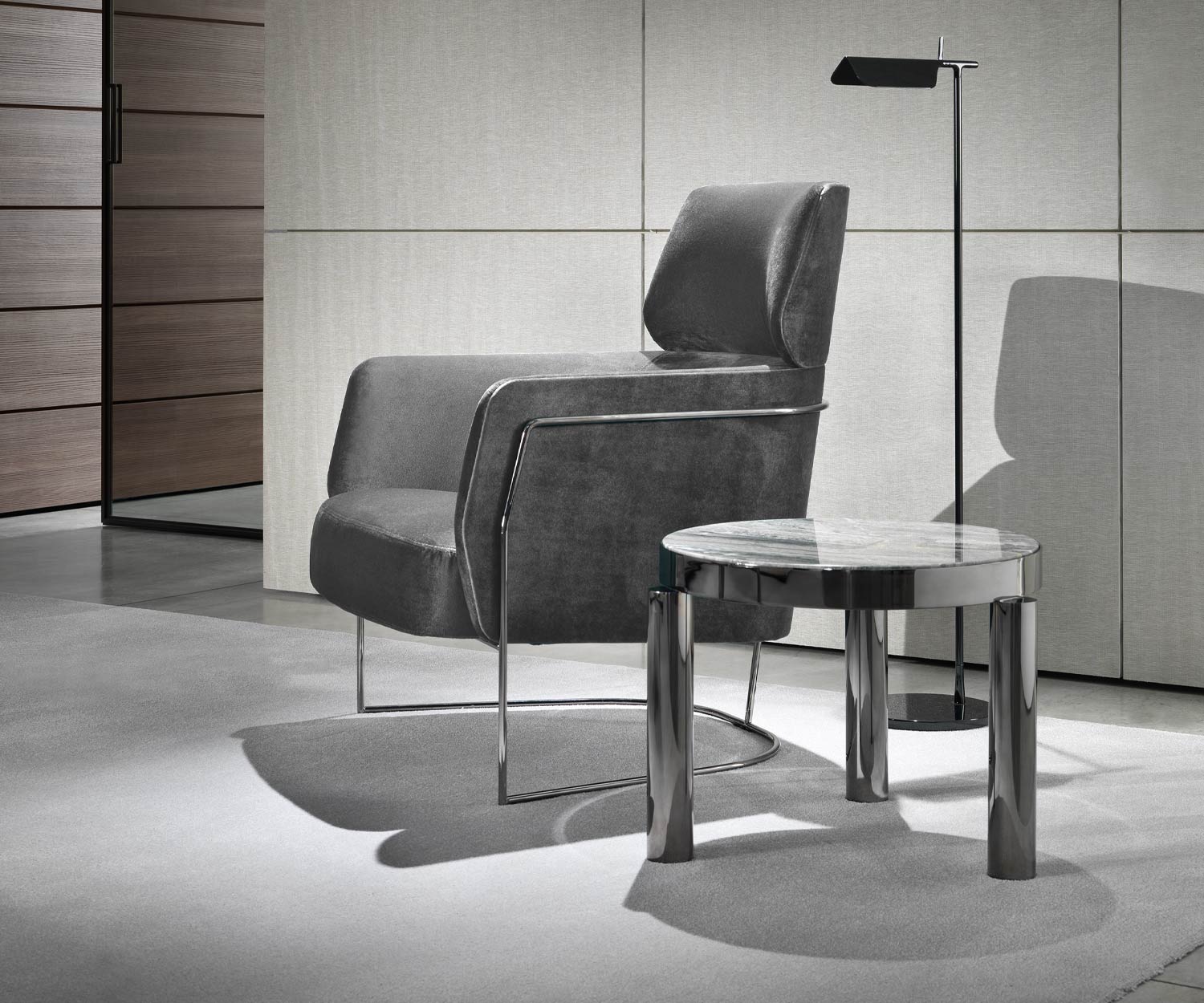 Exclusive Marelli Nest design armchair metal frame chrome black