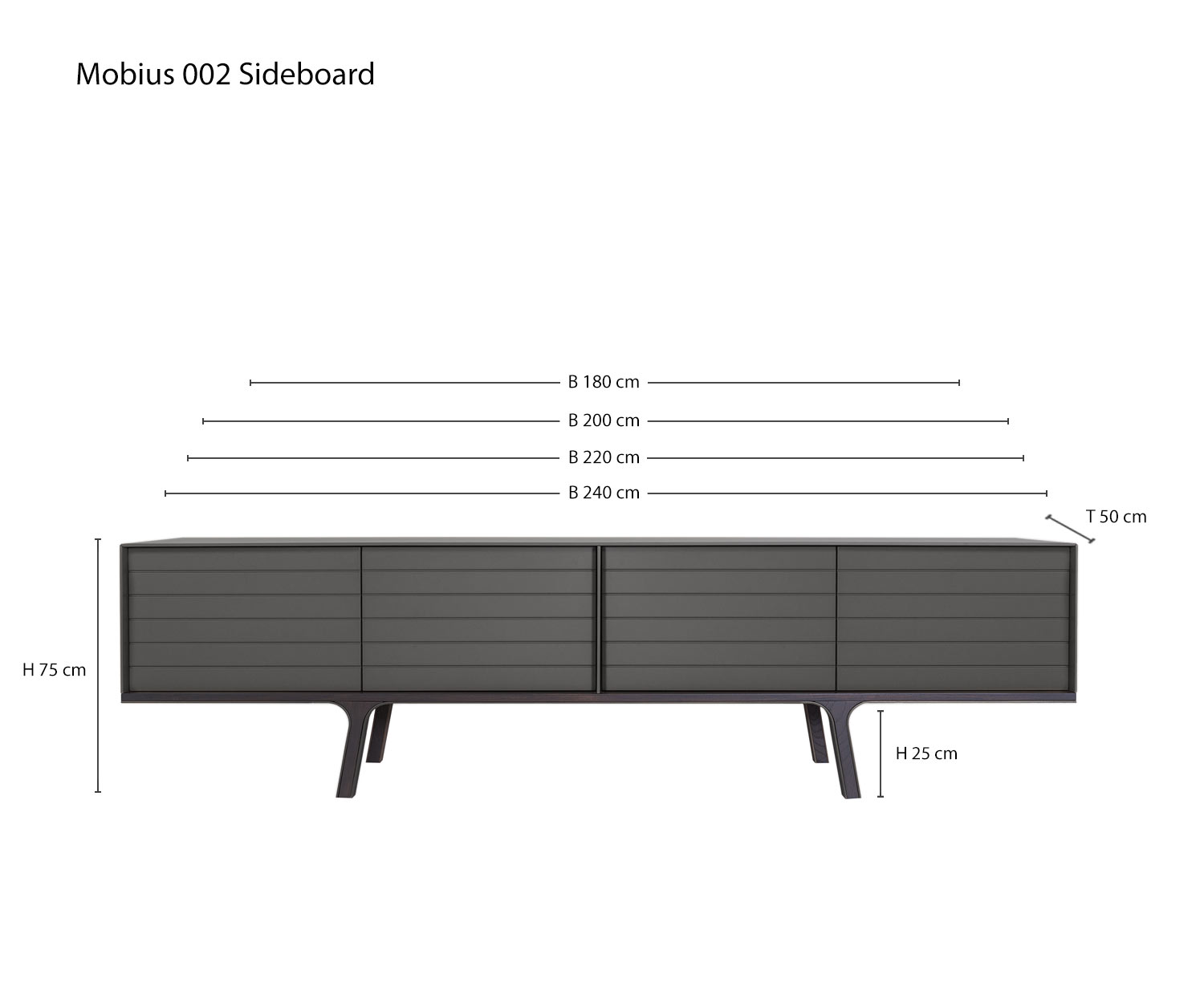 Designer sideboard Mobius 002 from al2 Sketch Widths Sizes Sizes
