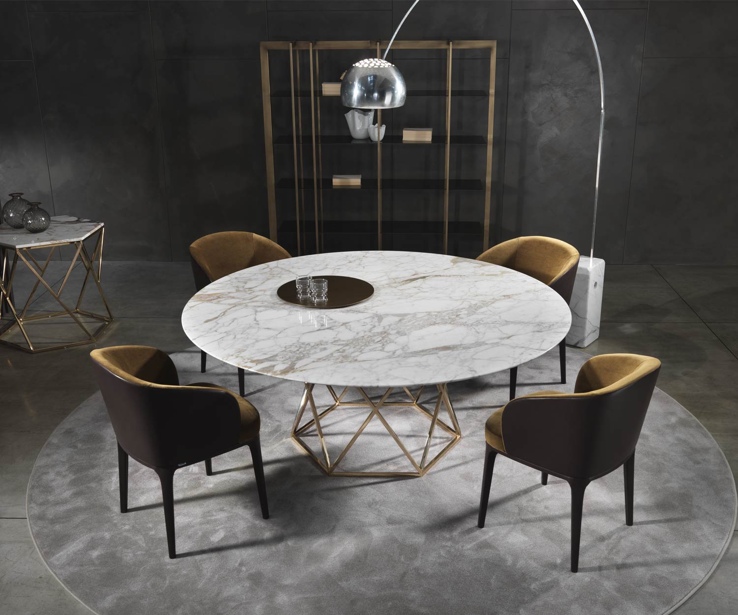Design luxury dining table Marelli Tatlin marble with chairs in the dining room
