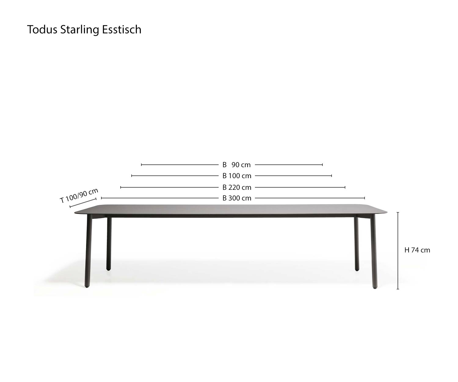 Sizes Starling Design dining table for the garden