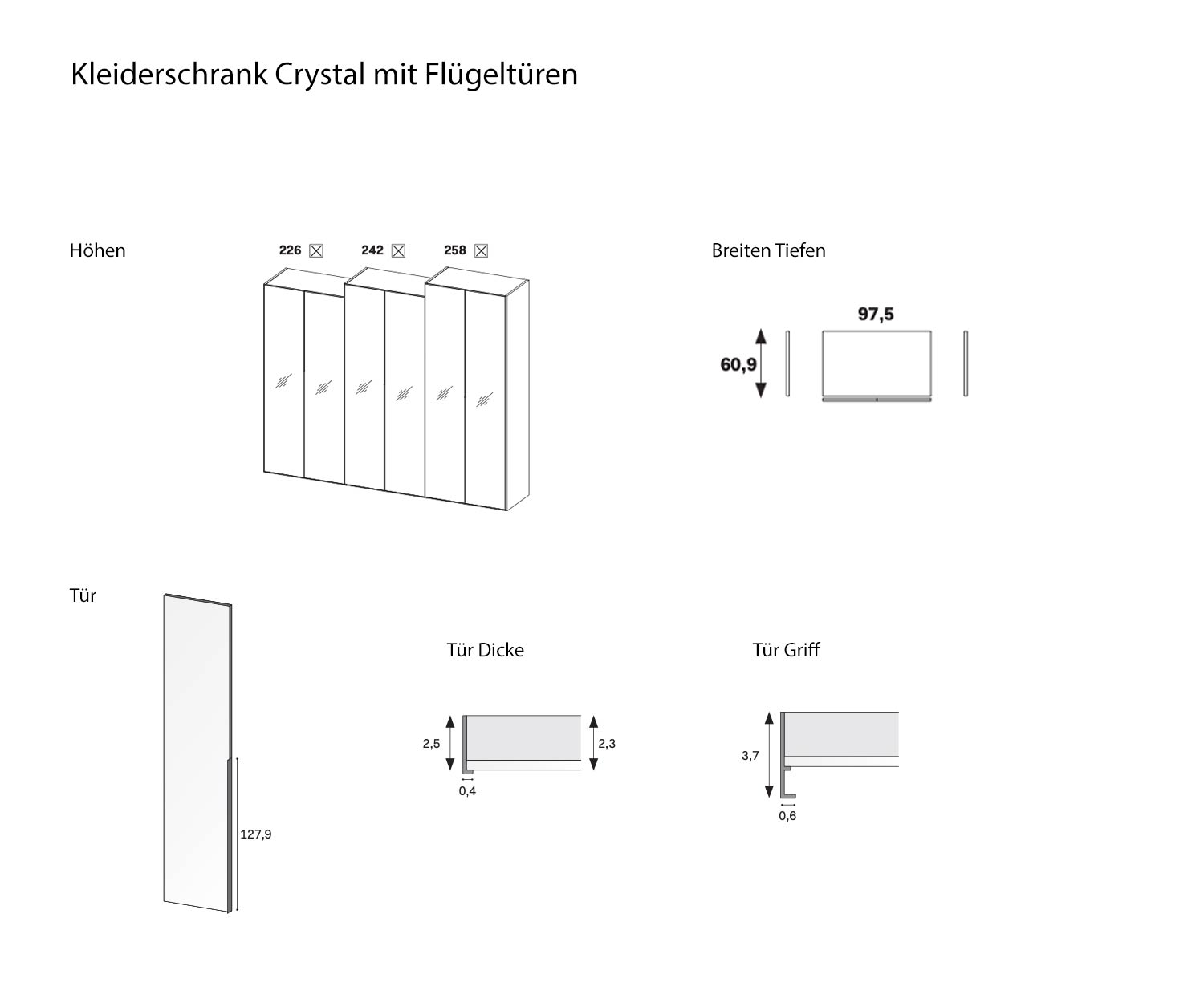 Sketch Dimensions Sizes Sizes Novamobili Crystal wardrobe