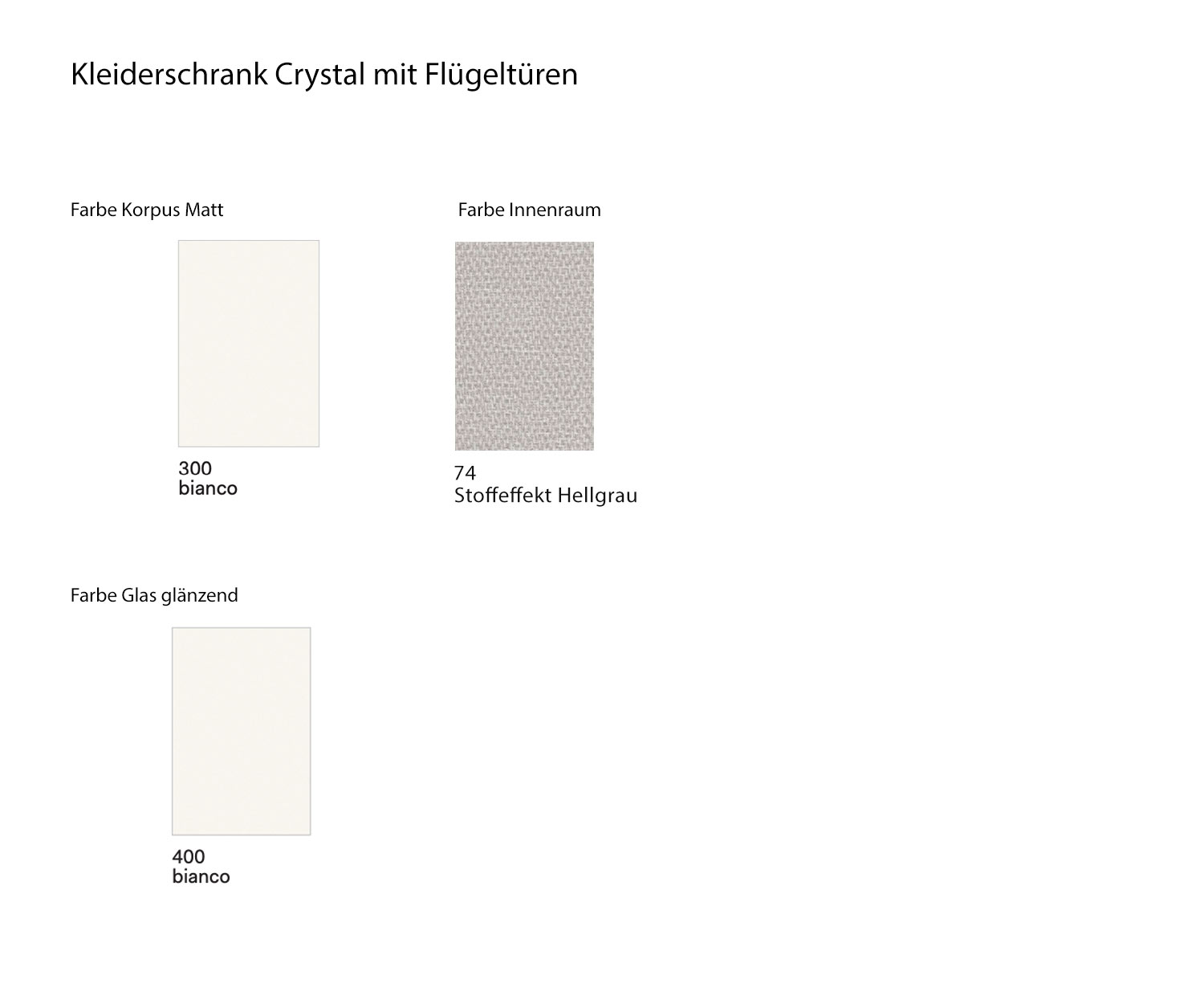 Colour overviews Novamobili Crystal wardrobe with fabric effect light grey interior