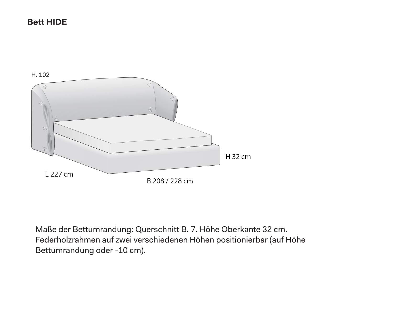 Upholstered bed Hide Novamobili Sketch Dimensions Sizes