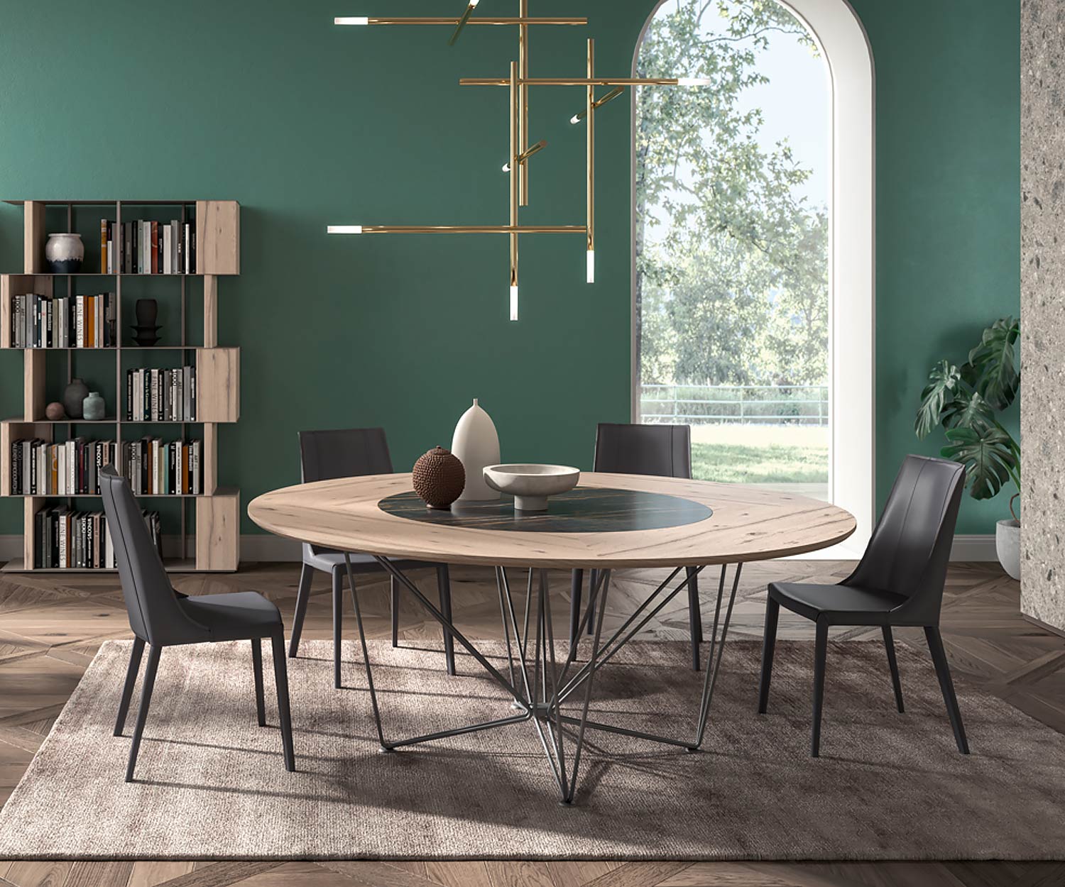 Ozzio Design leather dining chair Loren S337 in smooth leather dark grey