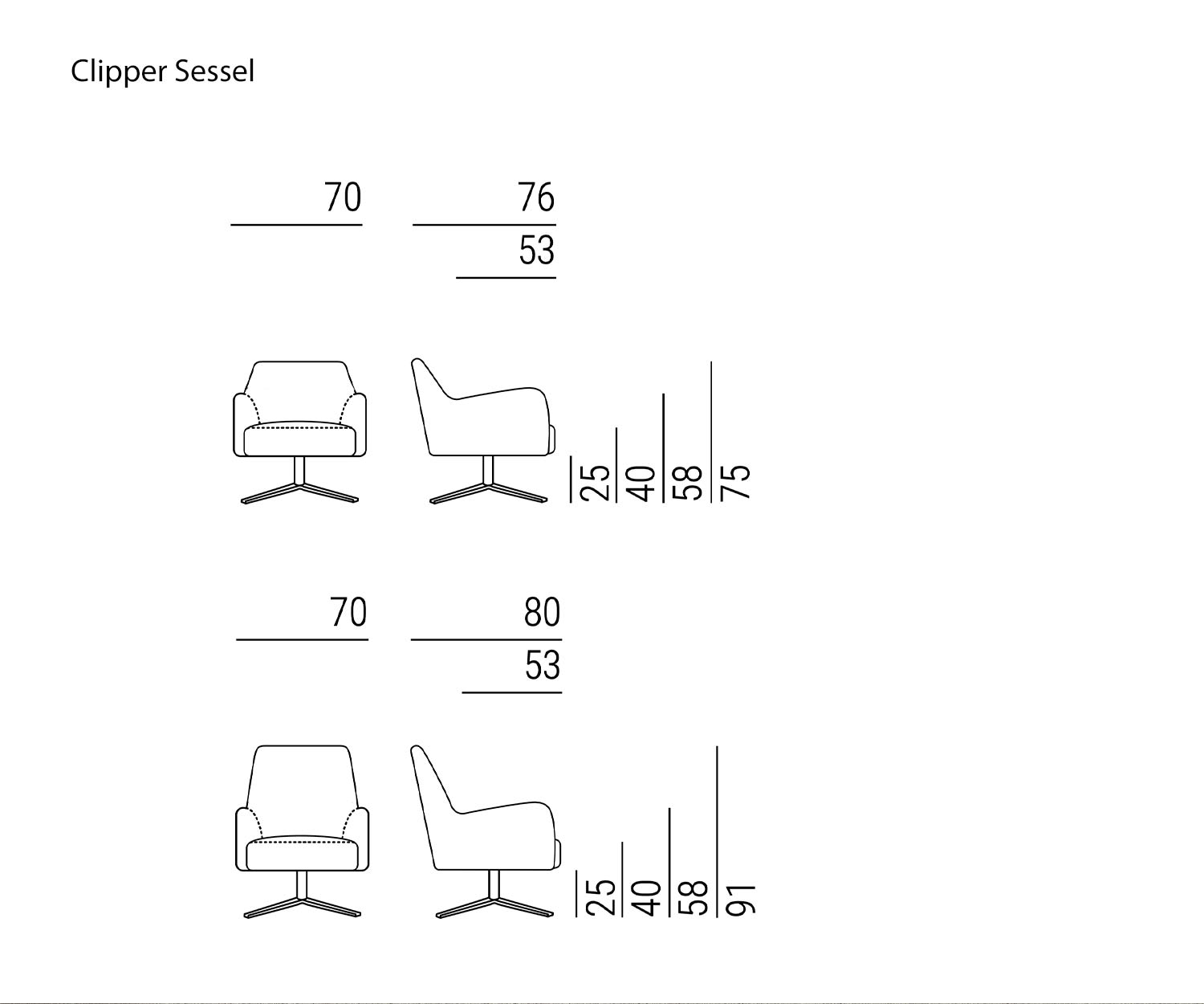 Sketch Sizes Dimensions Clipper armchair Marelli