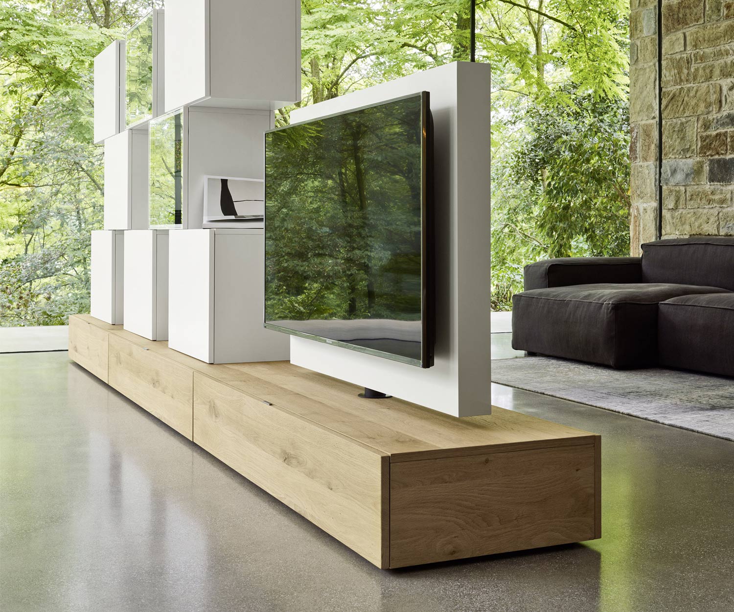 Exclusive Livitalia Roto Design Lowboard Design room divider with swivelling TV panel