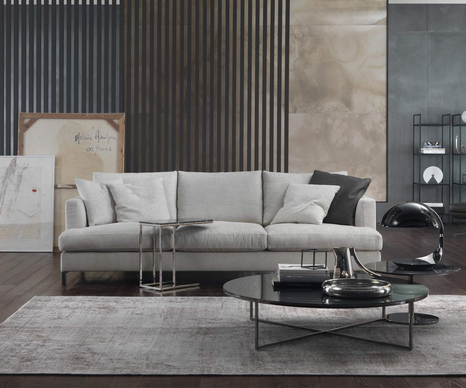 Exclusive Marelli Design Sofa Loft on chrome feet