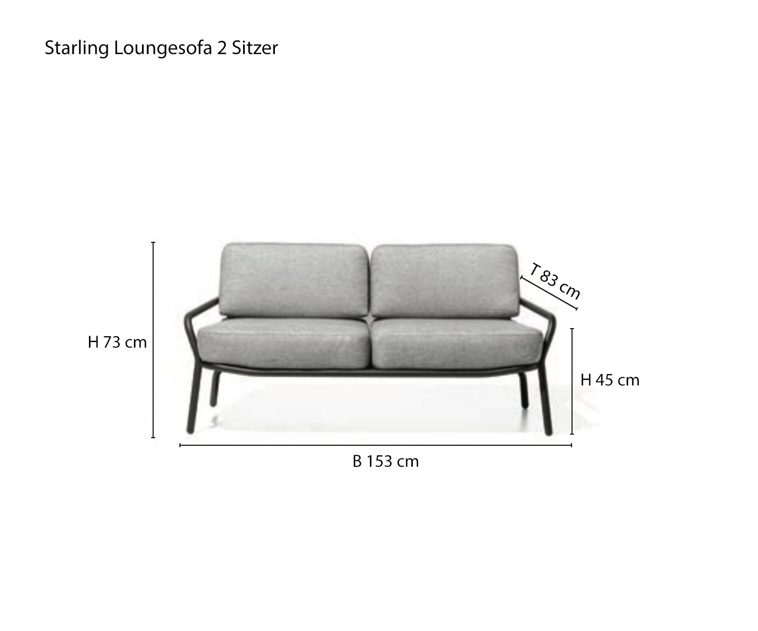 Sketch of Starling designer garden sofa two-seater